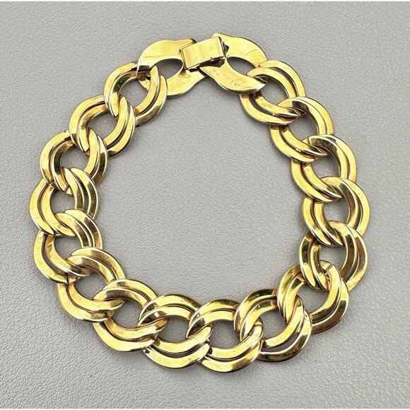 Vintage Chunky Gold Tone Chain Link Bracelet 8.5” Statement Layering Jewelry - Picture 1 of 4